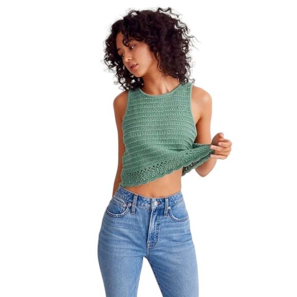 Madewell NWT Kellen Crocheted Crop Sweater Tank with Scalloped Hem, XS Green - Picture 1 of 10